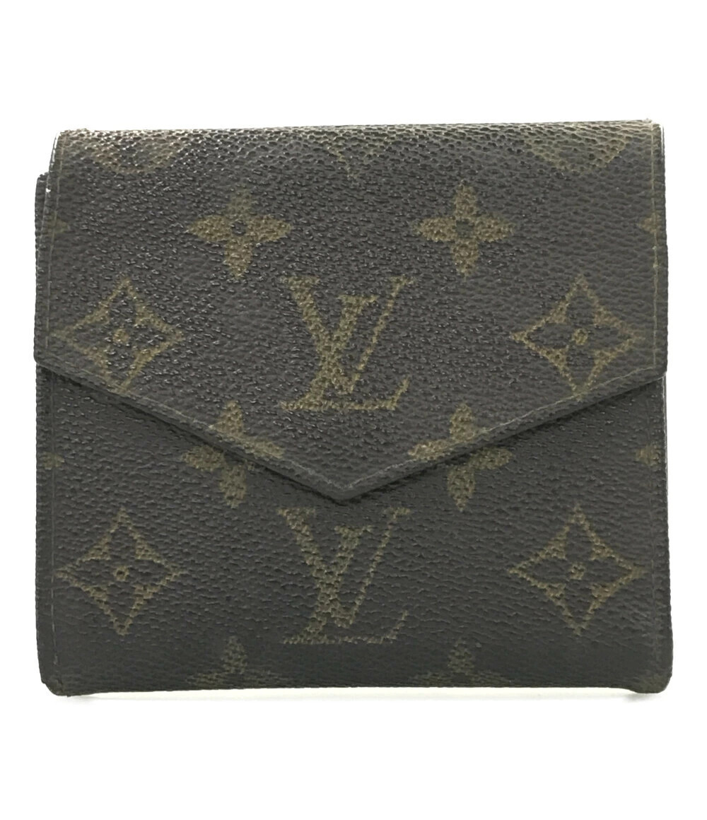 Louis Vuitton Trifold Wallet Double Snap Closure Coin Purse Canvas Leather Black